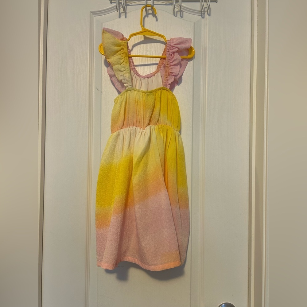 Girls Pink Yellow Ombre Ruffle Dress - Picture 4 of 4